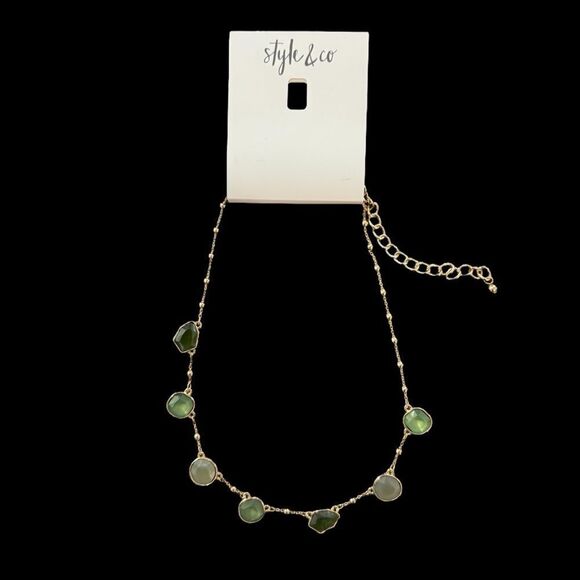 Style & Co Green Mixed Color Stone Gold-Tones Statement 16” Necklace - Picture 1 of 4